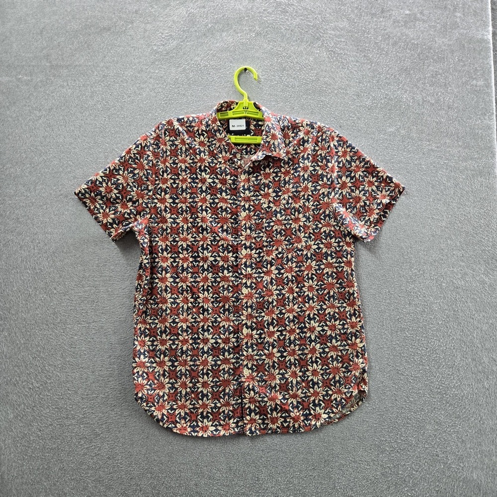 Lucky Brand Men Button Up Shirt M Red Floral Classic Short Sleeve Camp